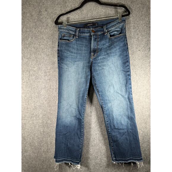 J brand Jeans Women 31 Blue Dark Wash Selena Mid Rise‎ Crop Flare Stretch Denim - Picture 1 of 8